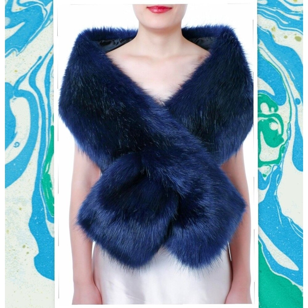 Dikoaina Women’s Winter Faux Fur Scarf Wrap  Collar Shawl Shrung Navy